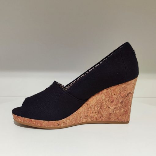 Toms Michelle Wedges Black Slubby Woven Organic Cotton