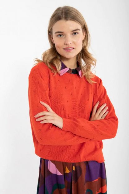 Danefae Danepearly Hole Knit Sweater Bright Red