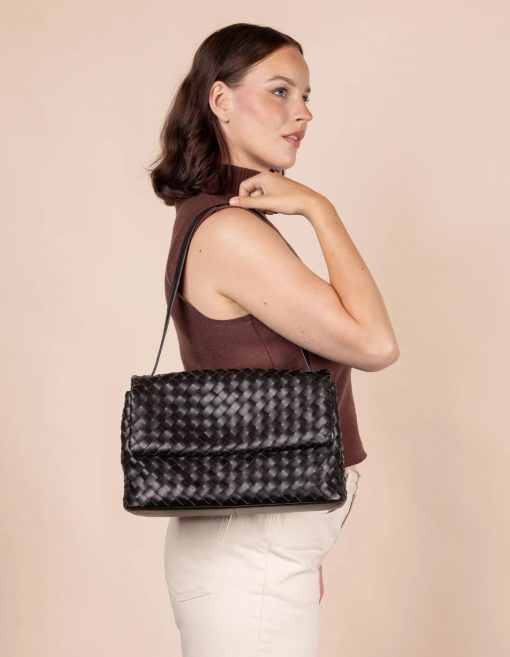 Umhängetasche Kenzie Black Woven Classic Leather – Bild 8