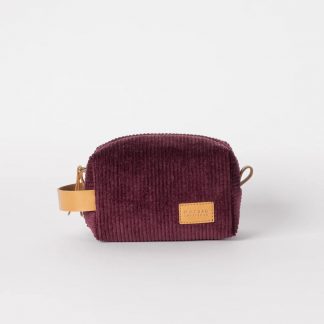 O My Bag Ted Travel Case Small Burgundy Corduroy Cognac Apple Leather