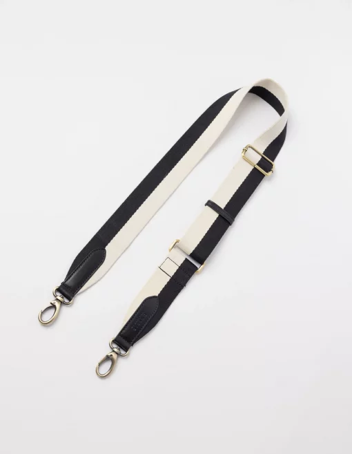 O My Bag Striped Webbing Strap Black White Black Classic Leather