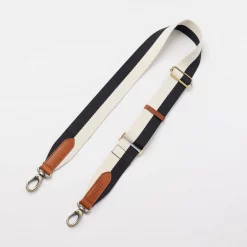 O My Bag Striped Webbing Strap Black White Cognac Classic Leather