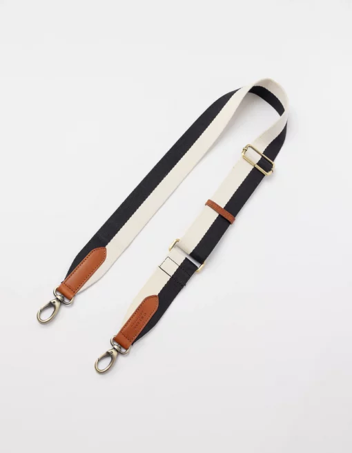 O My Bag Striped Webbing Strap Black White Cognac Classic Leather