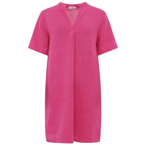 Zwillingsherz Tunika Kleid V Ausschnitt Leinen pink