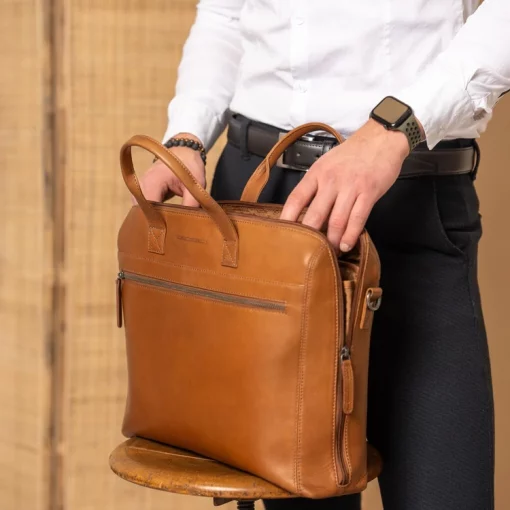 Ledertasche für Laptops Cognac Levanto – Bild 3